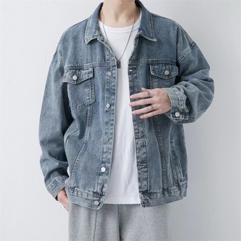 Férfi denim dzseki – tavasz–ősz, retro amerikai stílus, mindennapi viselet