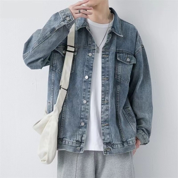 Férfi denim dzseki – tavasz–ősz, retro amerikai stílus, mindennapi viselet