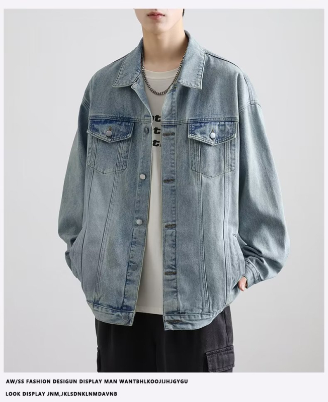 Férfi denim dzseki – tavasz–ősz, retro amerikai stílus, mindennapi viselet