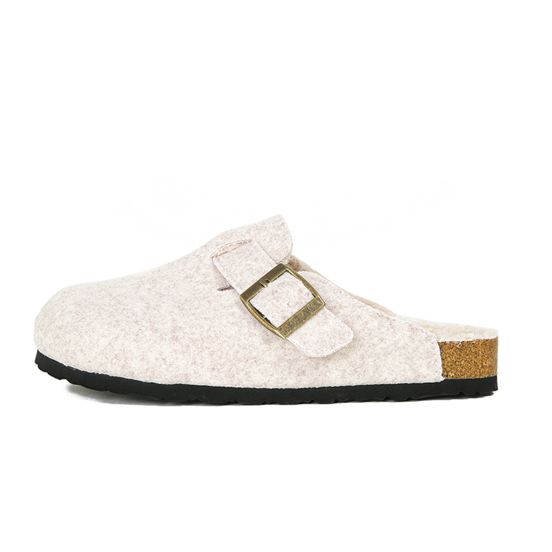 Ženske Birkenstock-stil slip-on obuća s ovčjom vunom u unutrašnjosti, fleec navlaka, okrugli vrh, debela potplat