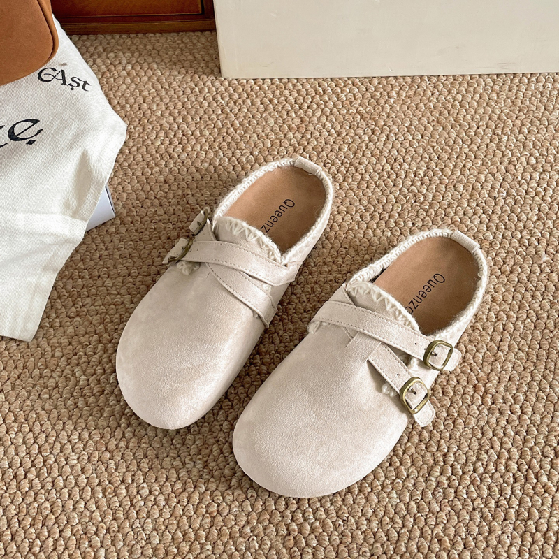 Ženske bijele sandale u kraljevskom stilu s retro debelim potplatom i zatvorenim prstima, inspirirane Birkenstock, jesen 2025