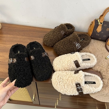 Ženske papuče s debelim potplatom, zatvorenim prstima, slip-on, s plišanim unutarnjim slojem