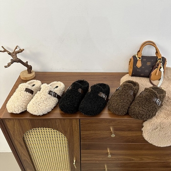 Ženske papuče s debelim potplatom, zatvorenim prstima, slip-on, s plišanim unutarnjim slojem