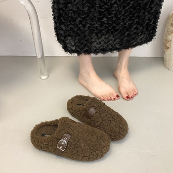 Ženske papuče s debelim potplatom, zatvorenim prstima, slip-on, s plišanim unutarnjim slojem