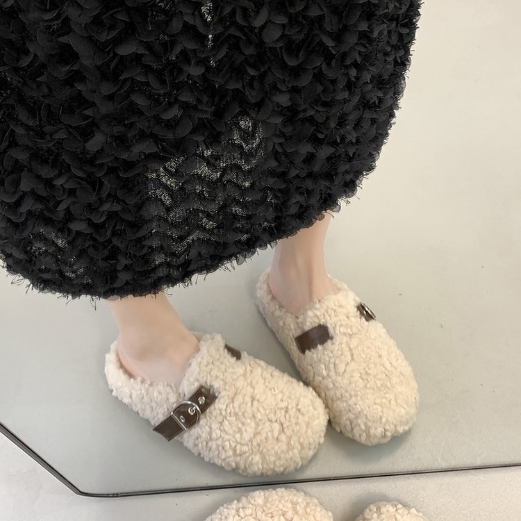 Ženske papuče s debelim potplatom, zatvorenim prstima, slip-on, s plišanim unutarnjim slojem