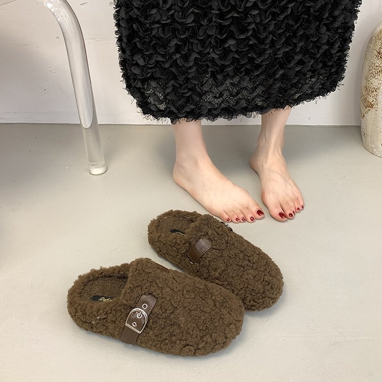 Ženske papuče s debelim potplatom, zatvorenim prstima, slip-on, s plišanim unutarnjim slojem