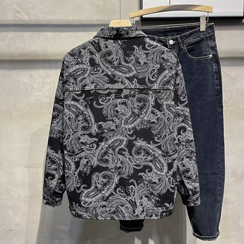 Αντρικό Paisley denim μπουφάν, άνοιξη-φθινόπωρο, ρετρό χαλαρή γραμμή, streetwear στυλ