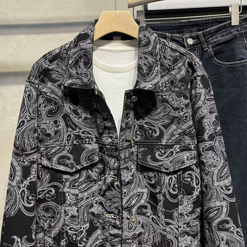 Αντρικό Paisley denim μπουφάν, άνοιξη-φθινόπωρο, ρετρό χαλαρή γραμμή, streetwear στυλ