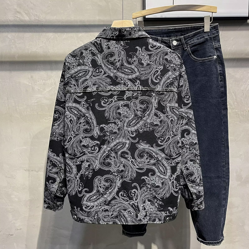 Αντρικό Paisley denim μπουφάν, άνοιξη-φθινόπωρο, ρετρό χαλαρή γραμμή, streetwear στυλ