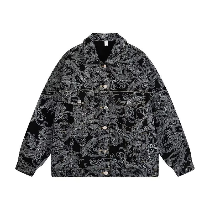 Αντρικό Paisley denim μπουφάν, άνοιξη-φθινόπωρο, ρετρό χαλαρή γραμμή, streetwear στυλ
