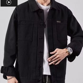 Ανδρικό denim μπουφάν σε μεγάλο μέγεθος, πέτο, χαλαρή γραμμή, ιαπωνικό στυλ, casual workwear, άνοιξη 2025
