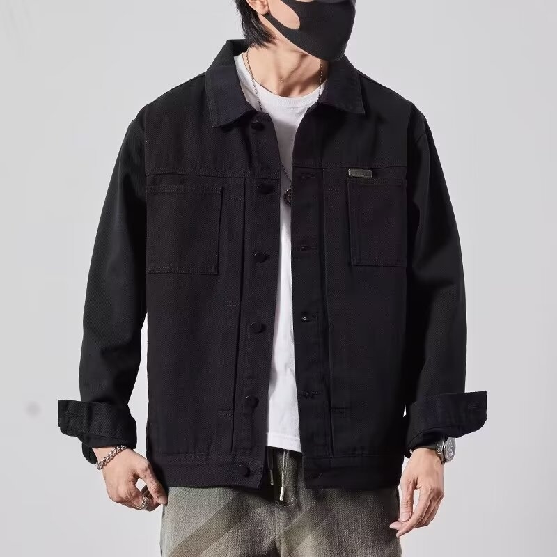 Ανδρικό denim μπουφάν σε μεγάλο μέγεθος, πέτο, χαλαρή γραμμή, ιαπωνικό στυλ, casual workwear, άνοιξη 2025