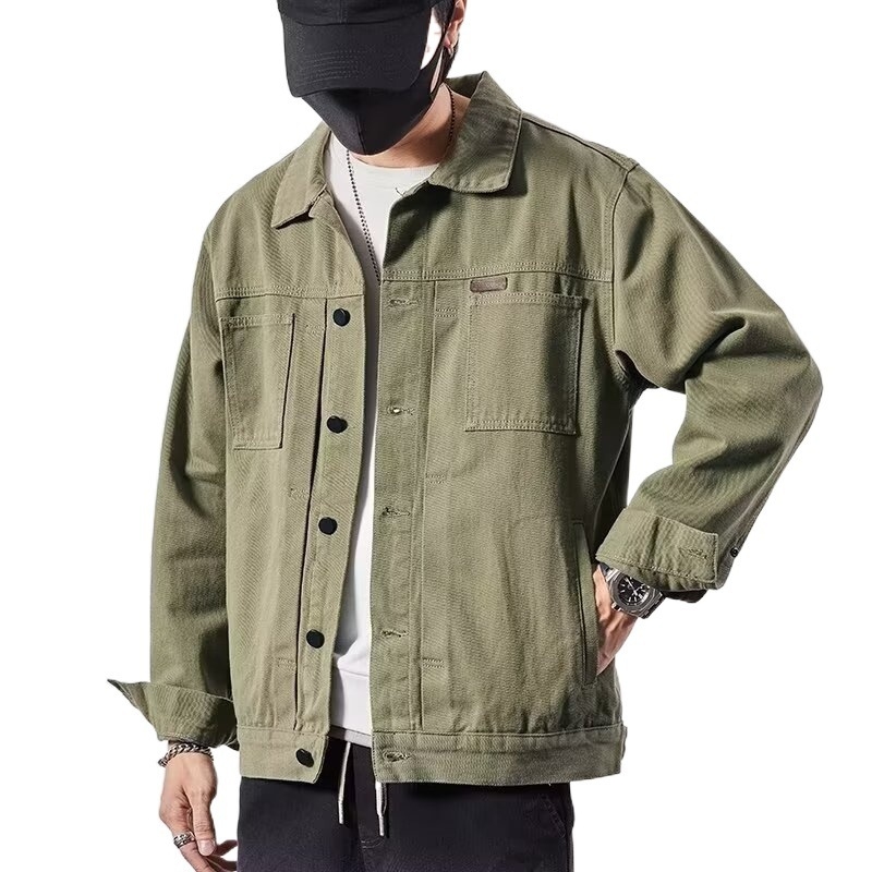 Ανδρικό denim μπουφάν σε μεγάλο μέγεθος, πέτο, χαλαρή γραμμή, ιαπωνικό στυλ, casual workwear, άνοιξη 2025