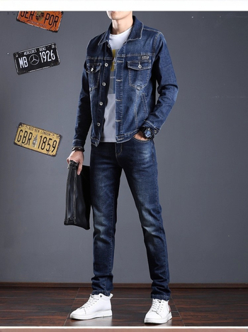 2026 Νέο ανδρικό denim σετ σε κορεατικό στυλ — Slim Fit, δύο τεμάχια για άνοιξη και φθινόπωρο