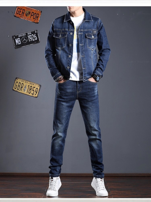 2026 Νέο ανδρικό denim σετ σε κορεατικό στυλ — Slim Fit, δύο τεμάχια για άνοιξη και φθινόπωρο