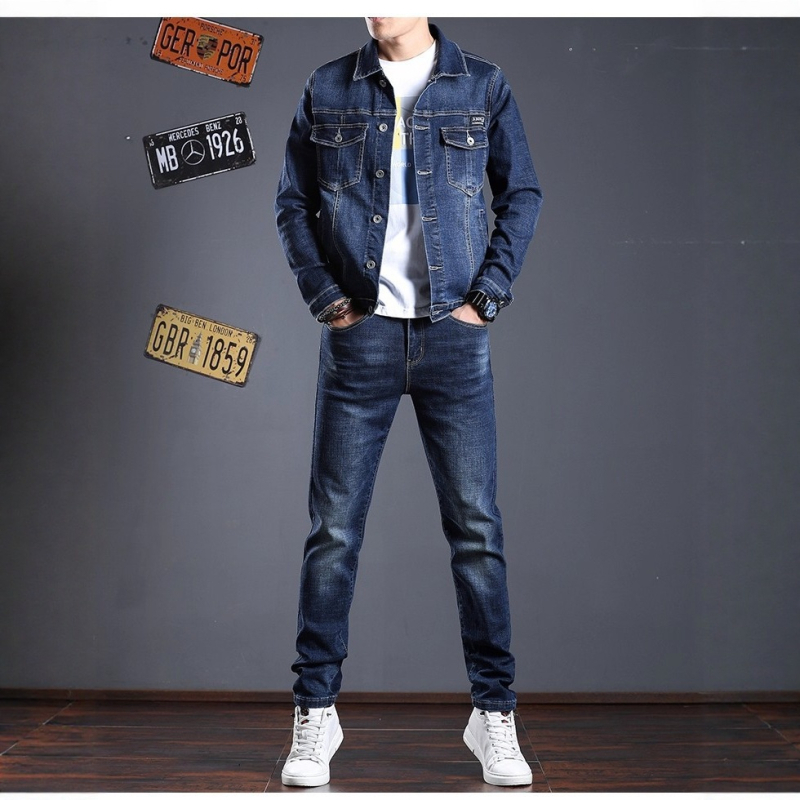 2026 Νέο ανδρικό denim σετ σε κορεατικό στυλ — Slim Fit, δύο τεμάχια για άνοιξη και φθινόπωρο