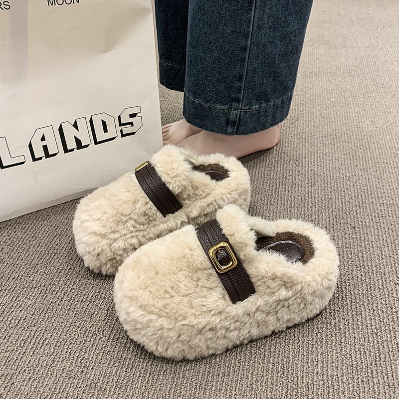 Ženske slip-on papuče od pliša, s debelim potplatom, unutarnje povećanje visine, jesen-zima, mala veličina, pamučna podstava