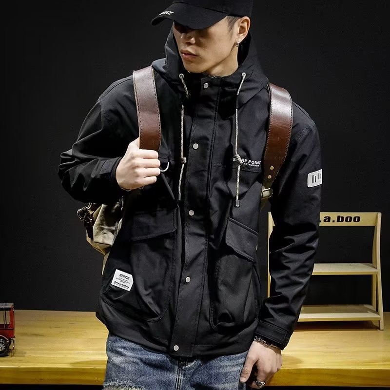 Ανδρικό μπουφάν με κουκούλα, επενδυμένο με φλίς για εξωτερικές εργασίες – φθινοπωρινό-χειμερινό