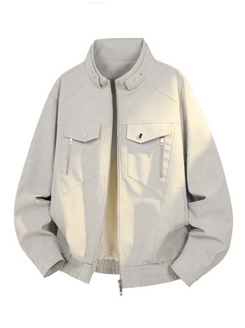 Američka retro radnička kožna jakna za muškarce, proljetna jakna s čistim krojem, bomber stil s uspravnim ovratnikom, modni brend