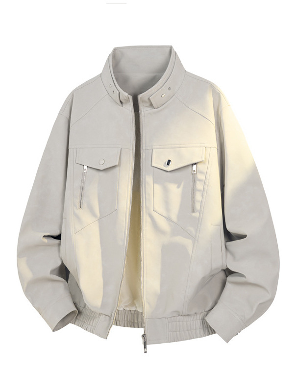 Američka retro radnička kožna jakna za muškarce, proljetna jakna s čistim krojem, bomber stil s uspravnim ovratnikom, modni brend