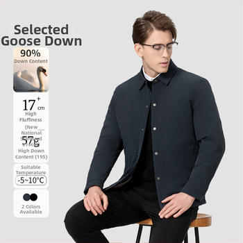 Ανδρικό κοντό μπουφάν από goose down, χειμωνιάτικο, με κουκούλα и γιακάς σταθερός, μονόχρωμο