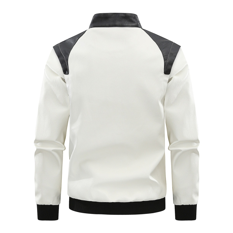 DDBOER PU δερμάτινο μπουφάν τύπου baseball με πολυεπίπεδους μανίκες, γιακάς-στάση, φερμουάρ μπροστά, ανδρικό εξωτερικό ένδυμα