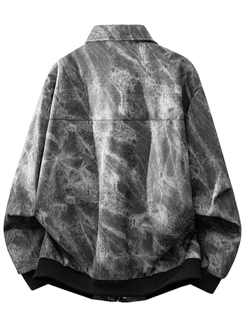 WASSUPNEST Τζάκετ PU δέρμα με tie-dye και worn look, φαρδιά γραμμή, casual εξωτερικό ένδυμα για νέους άνδρες, άνοιξη-φθινόπωρο