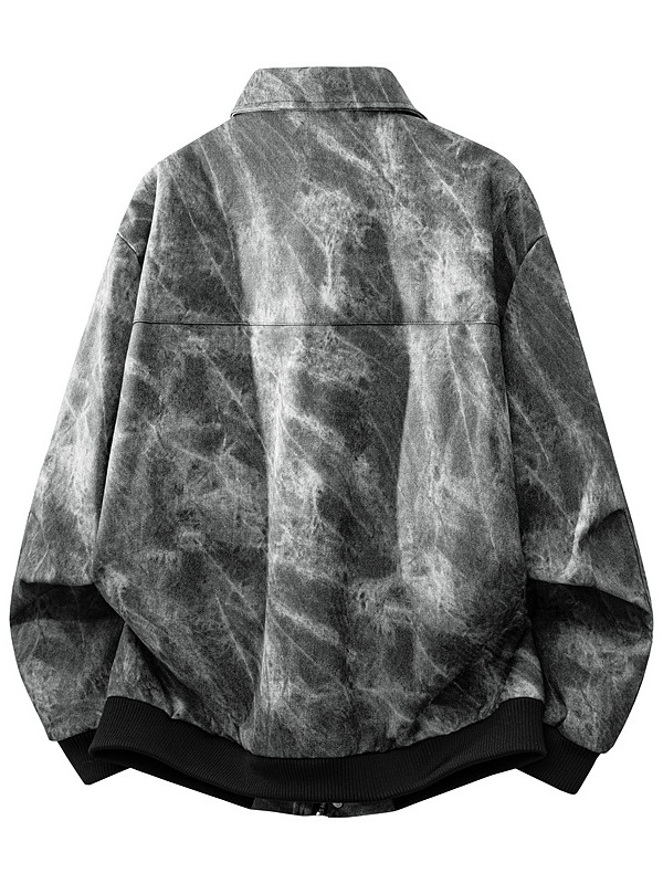 WASSUPNEST Τζάκετ PU δέρμα με tie-dye και worn look, φαρδιά γραμμή, casual εξωτερικό ένδυμα για νέους άνδρες, άνοιξη-φθινόπωρο