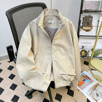 Unisex PU δερμάτινο μπουφάν σε αμερικανικό ρετρό στυλ με επιρροή old-money, πάνελ σχεδίασης, για άνοιξη-φθινόπωρο, biker εμφάνιση
