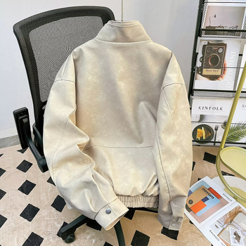 Unisex PU δερμάτινο μπουφάν σε αμερικανικό ρετρό στυλ με επιρροή old-money, πάνελ σχεδίασης, για άνοιξη-φθινόπωρο, biker εμφάνιση