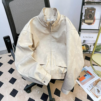 Unisex PU δερμάτινο μπουφάν σε αμερικανικό ρετρό στυλ με επιρροή old-money, πάνελ σχεδίασης, για άνοιξη-φθινόπωρο, biker εμφάνιση