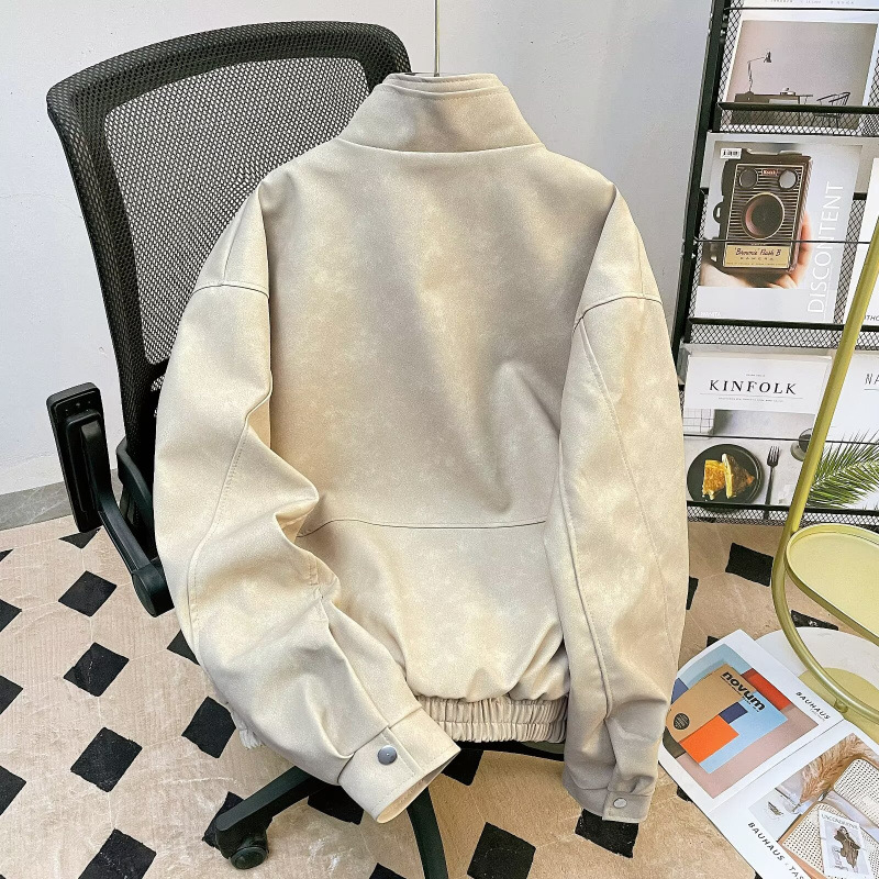 Unisex PU δερμάτινο μπουφάν σε αμερικανικό ρετρό στυλ με επιρροή old-money, πάνελ σχεδίασης, για άνοιξη-φθινόπωρο, biker εμφάνιση