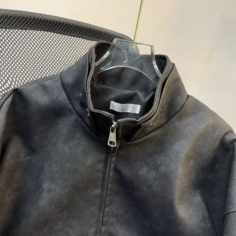 Unisex PU δερμάτινο μπουφάν σε αμερικανικό ρετρό στυλ με επιρροή old-money, πάνελ σχεδίασης, για άνοιξη-φθινόπωρο, biker εμφάνιση