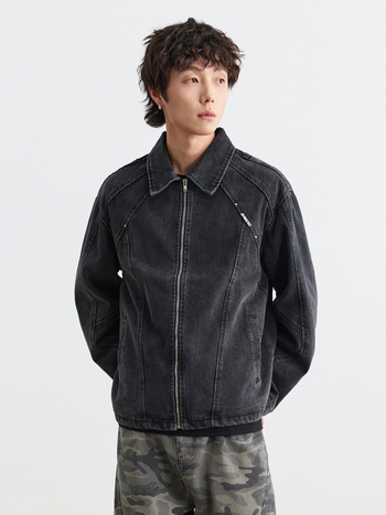 Muxi Clothing Férfi patchwork dzseki – Denim anyagból, amerikai utcai stílus, cipzár, biker hatás