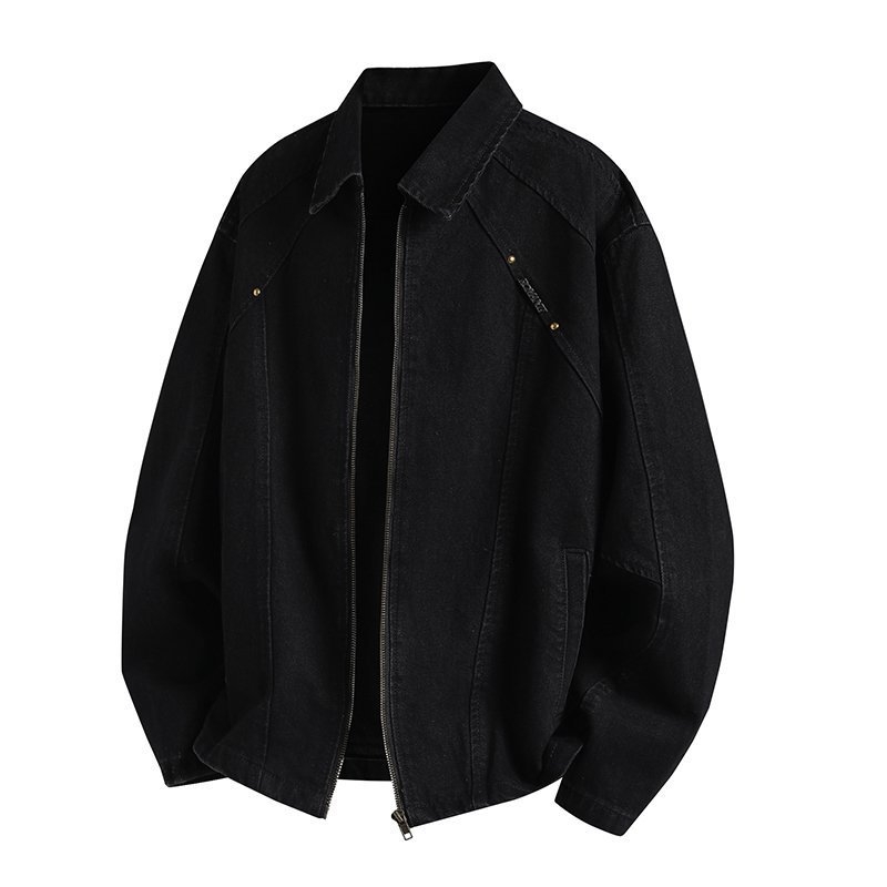 Muxi Clothing Férfi patchwork dzseki – Denim anyagból, amerikai utcai stílus, cipzár, biker hatás