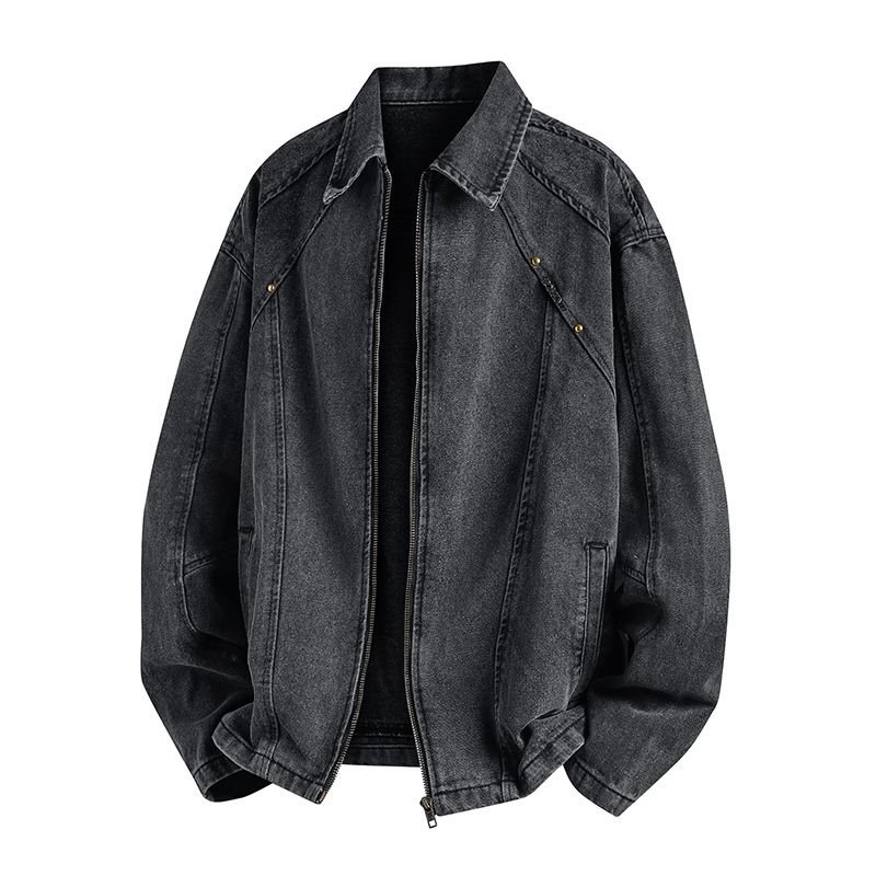 Muxi Clothing Férfi patchwork dzseki – Denim anyagból, amerikai utcai stílus, cipzár, biker hatás