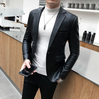 Muški PU kožni kostim od dva dijela, korejskog stila, jesen-zima, slim-fit