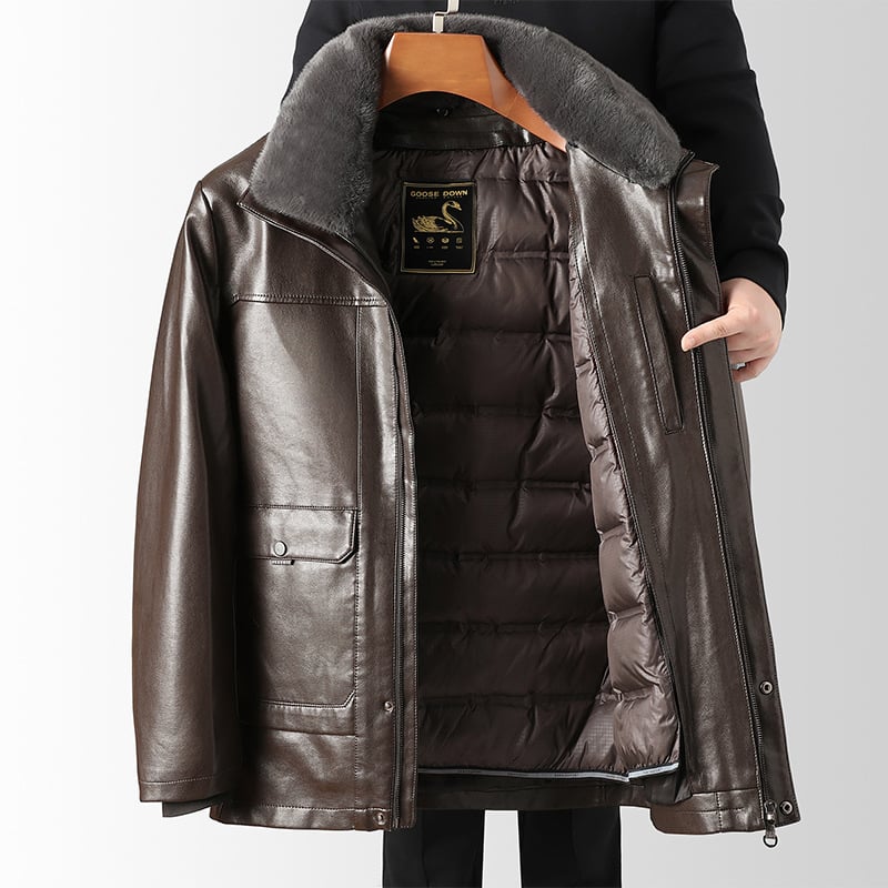 Muška PU kožna jakna s odvojivom podstavom, ovratnik, zatvarač, bez kapulje, zimski stil