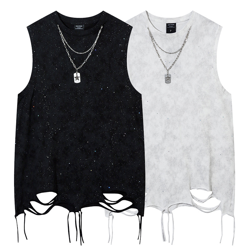 Muška bezrukavska vest s lancem, dizajn zvjezdane nebeske, ljeto, ležerni kroj, ulični hip-hop stil