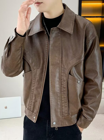 Férfi PU bőrkabát motoros stílusú, rever galléval, tavasz–ősz viselet