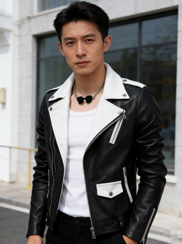 Ανδρικό PU δερμάτινο μπουφάν, κανονική γραμμή, άνοιξη-φθινόπωρο 2026, κορεατικό στυλ, τσέπες με φερμουάρ