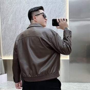 Kratka PU kožna jakna za muškarce, jesen-zima 2025, moto retro stil
