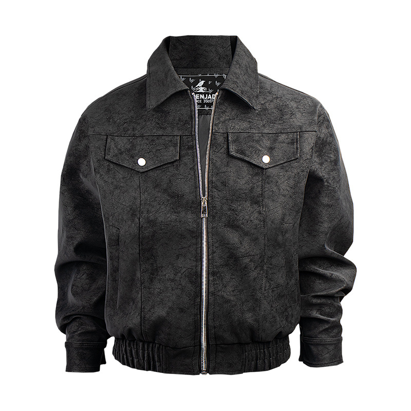 Férfi PU bőr dzseki, vintage stílus, casual, laza szabás, tavasz–őszre