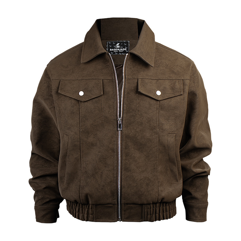 Férfi PU bőr dzseki, vintage stílus, casual, laza szabás, tavasz–őszre