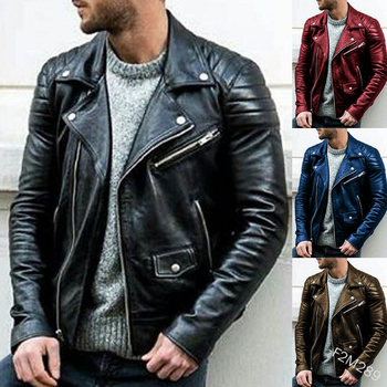 Muška PU kožna jakna za motocikle – stojeći ovratnik, punk stil
