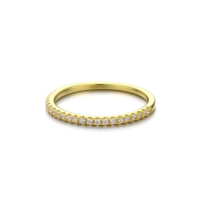 Dunli Jewelry S925 srebrni prsten s crvenim korundom u nizu i pavé dijamantima, minimalistički stil, za žene