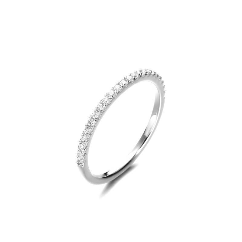 Dunli Jewelry S925 srebrni prsten s crvenim korundom u nizu i pavé dijamantima, minimalistički stil, za žene