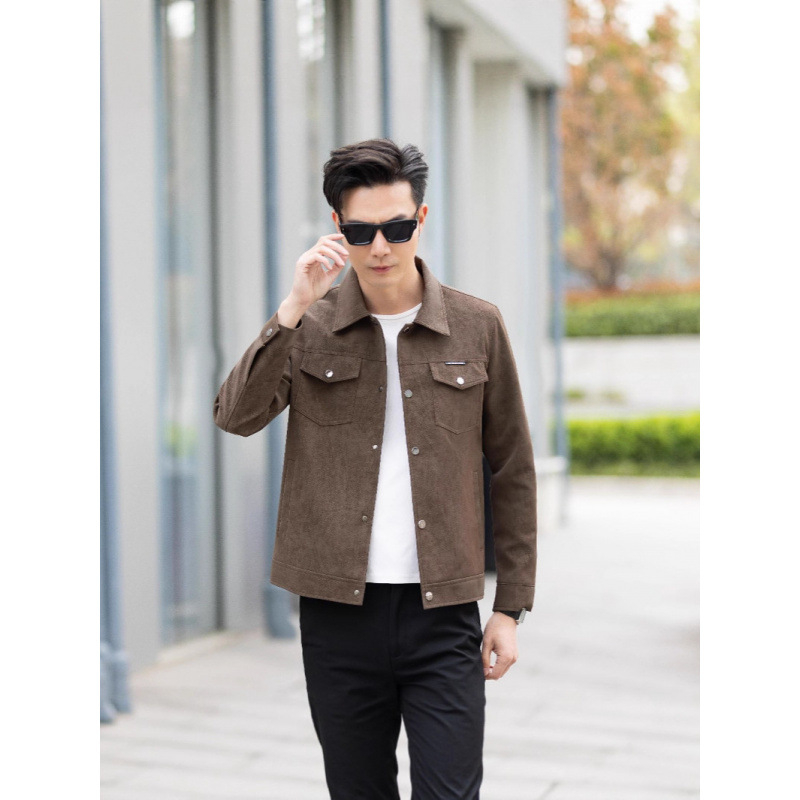 Muško PU kožno jakna za jesen 2025, casual stil, slim fit, ovratnik od velura, višestruki džepovi
