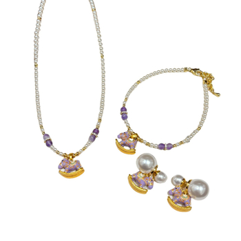 Colier mov cu perle, pandantiv din cupru, pe lanț clavicular – bijuterii feminine, stil casual pentru zi de zi