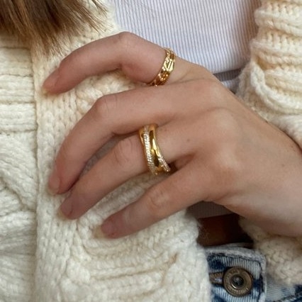 Prsten od bakra s pozlatom 18K i cirkonima, trodijelni geometrijski dizajn s križnim prepletanjem, unisex nakit